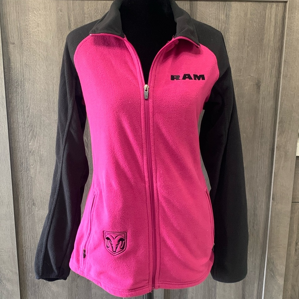 Dodge Ram Trucks Pink & Black Fleece Zipper Front Jacket Women's Size Medium